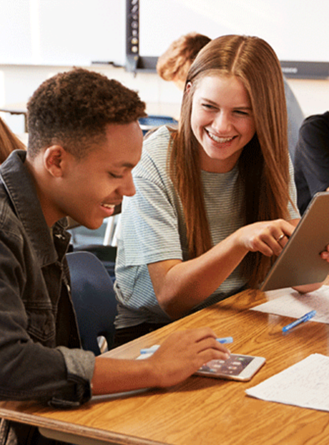 two students working together