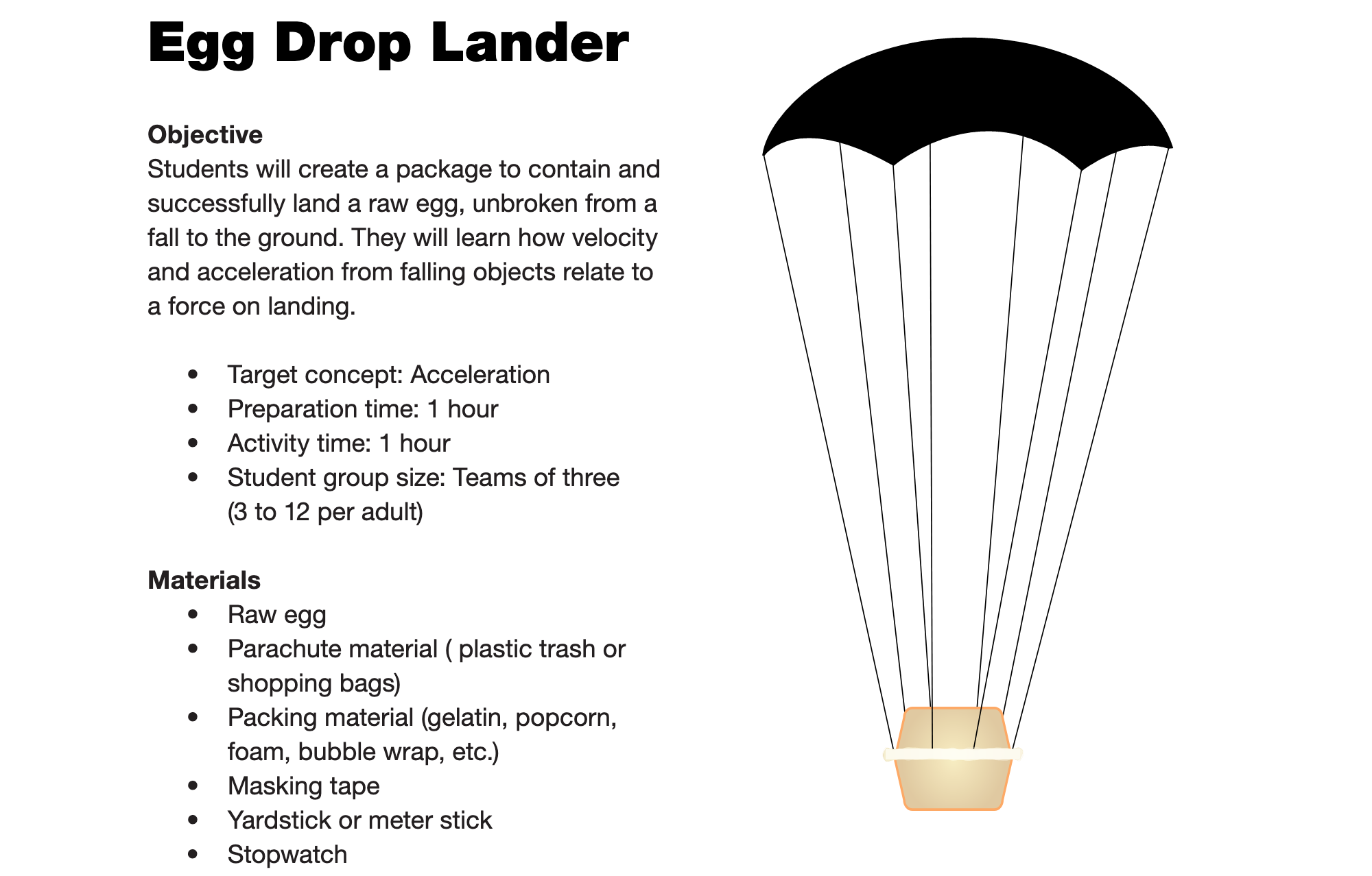 Egg Drop Lander Activity