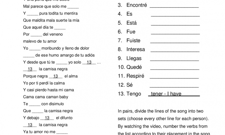 La Camisa Negra - Juanes - Music Video Cloze