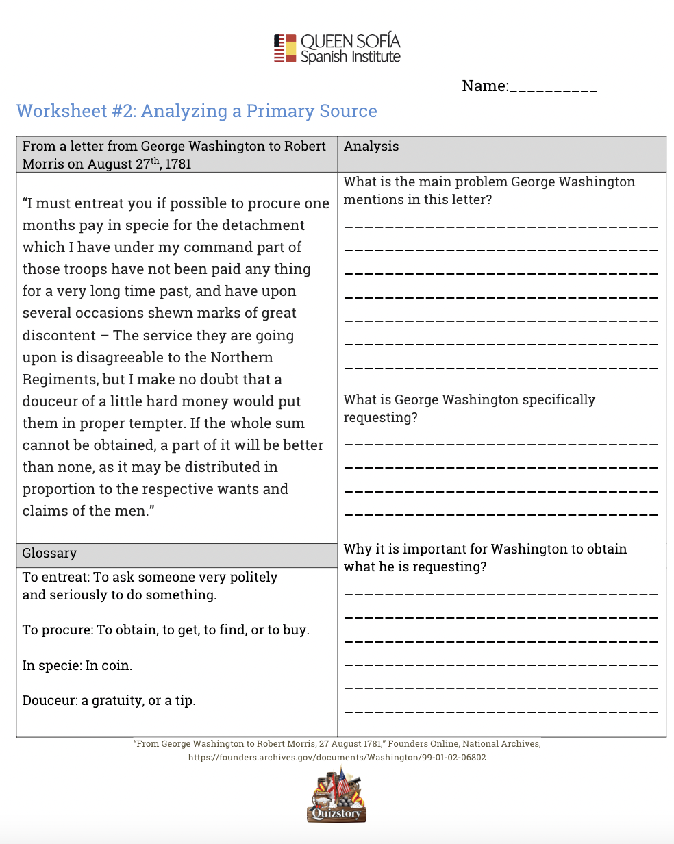  App: Quizstory: Spanish Friendship - Worksheets