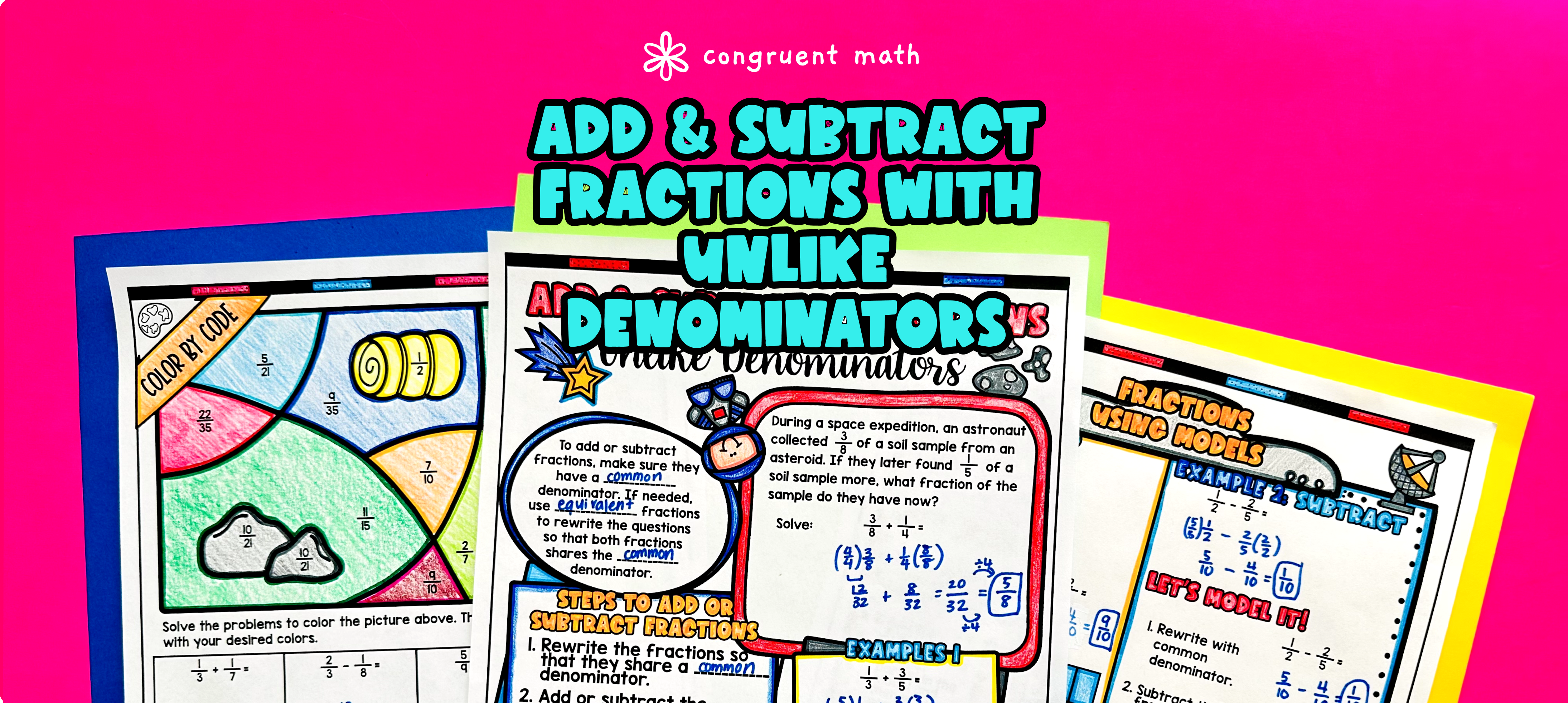 Adding or Subtracting Fractions with Unlike Denominators - Algorithm and Visual Models