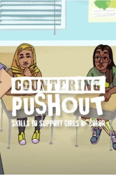 Illustration of diverse girls in a classroom with text 'Countering PUSHOUT: Skills to Support Girls of Color.'