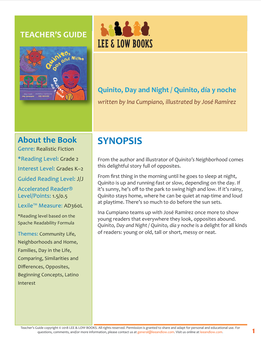 Teacher's Guide for Quinito, Day and Night / Quinito, día y noche