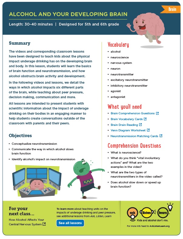 Lesson Plan: How Alcohol Affects Your Developing Brain