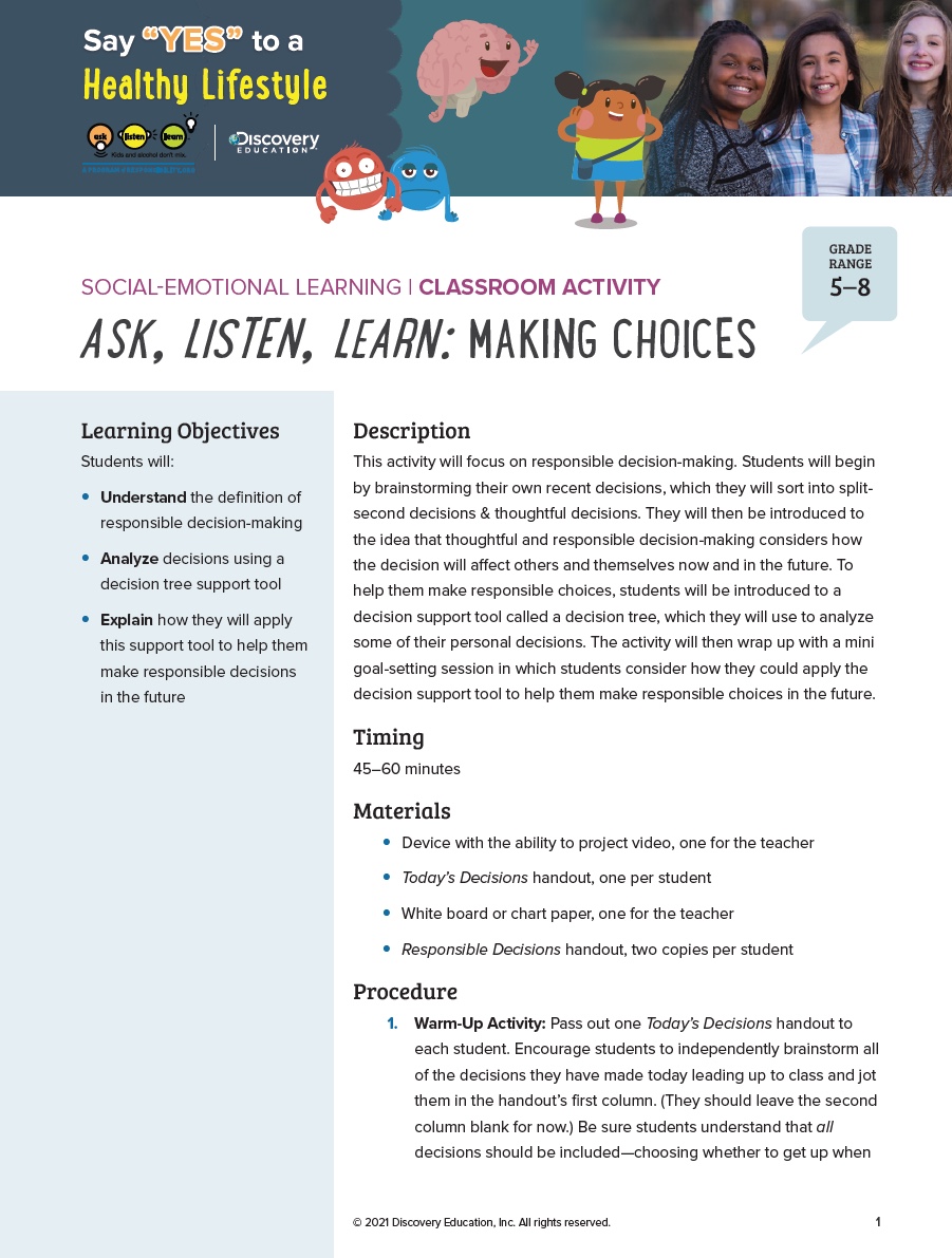 Social-Emotional Learning Classroom Activity: Making Choices