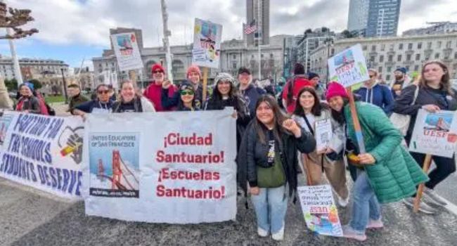 Members of AFT affiliate United Educators of San Francisco rally for immigrant rights.