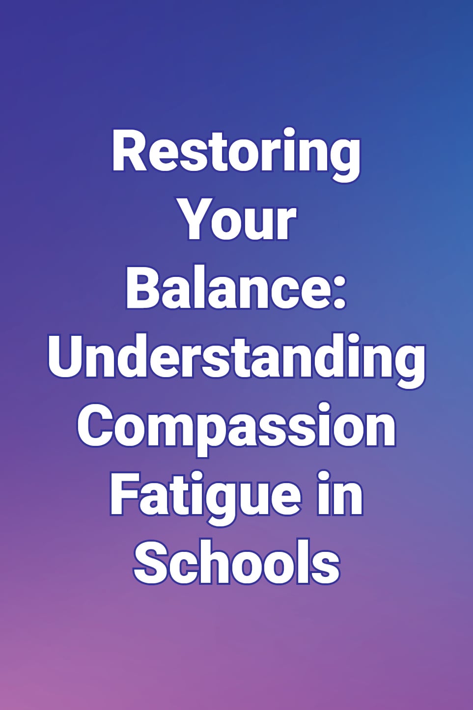 "Restoring your balance" in white on blue and purple background