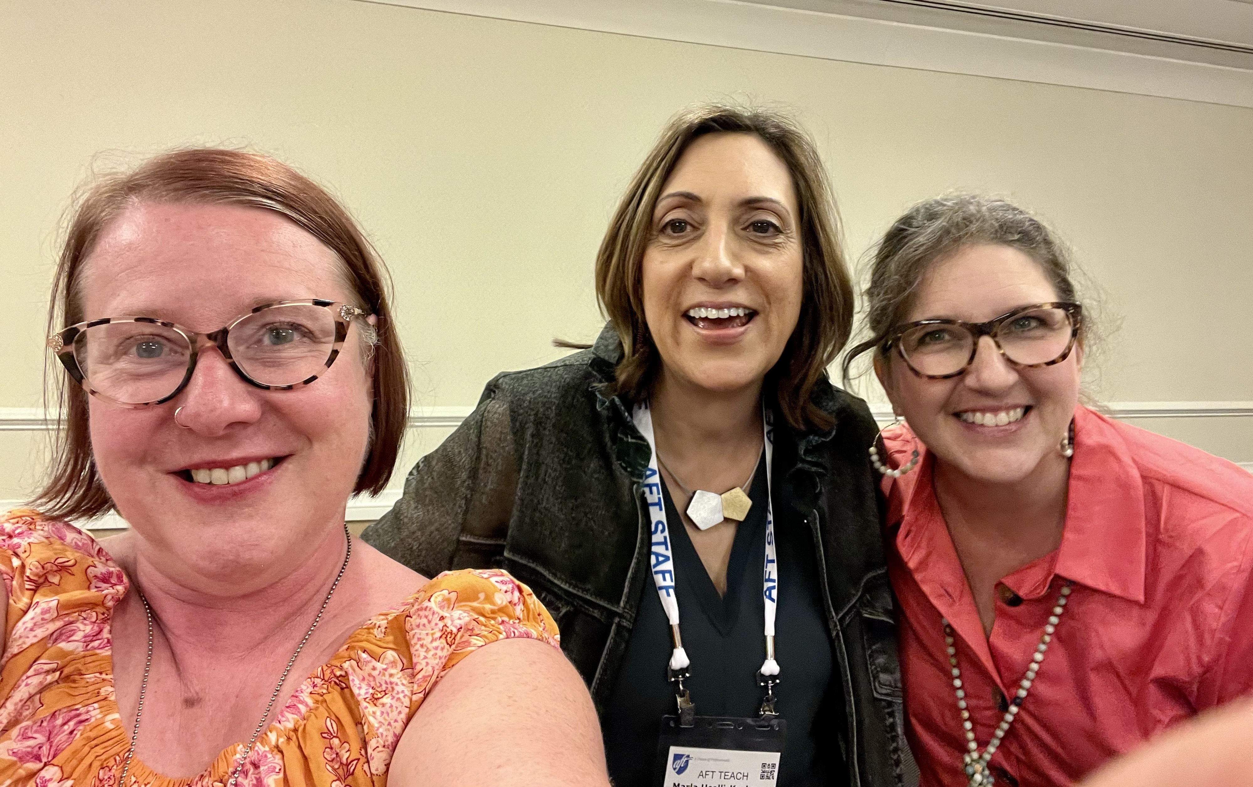 Amber Chandler poses with Marla Ucelli-Kashyap and Mary Cathryn Ricker at AFT TEACH 2023 Conference