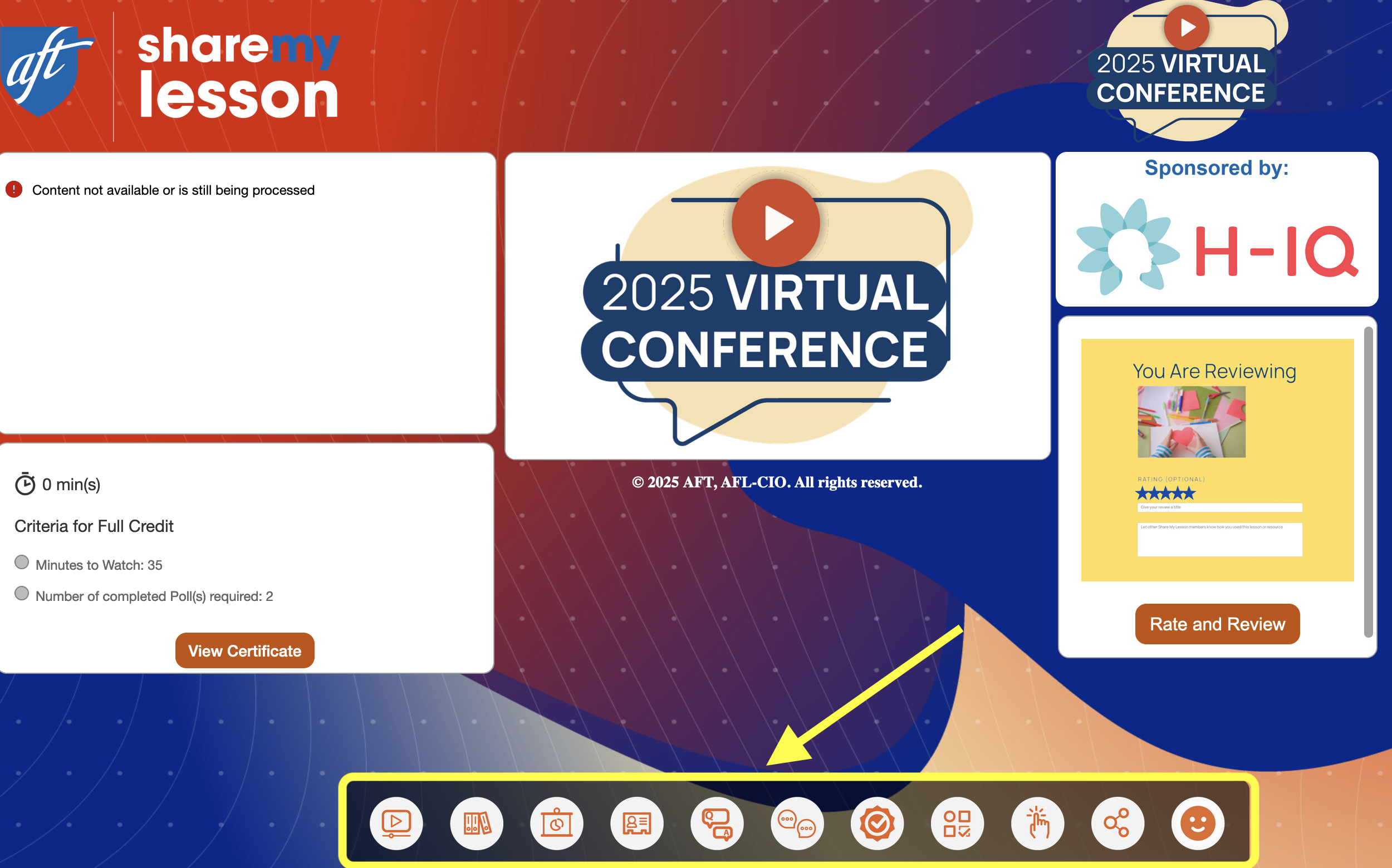 webinar landing page with toolbar highlighted