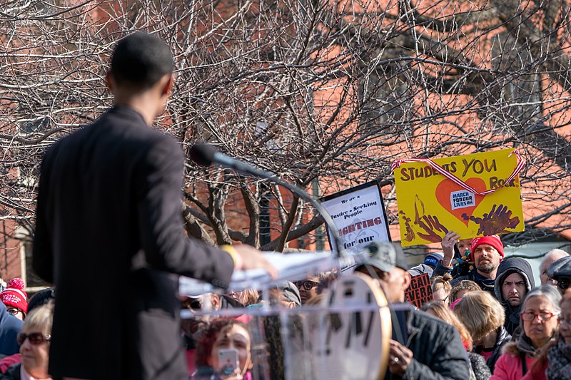 Student speaking at March for Our Lives protest on gun violence