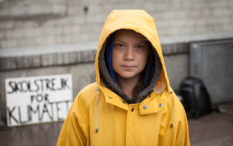 Climate crisis activist Greta Thunberg outside of Swedish Parliament