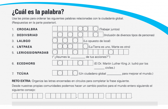 Global Citizenship: Activity (3-5 Spanish)