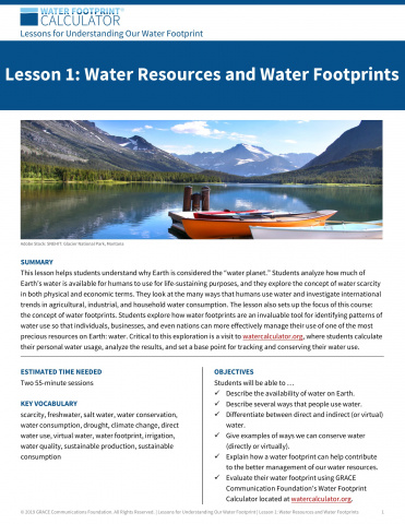 Lesson 1: Water Resources and Water Footprints (High School)