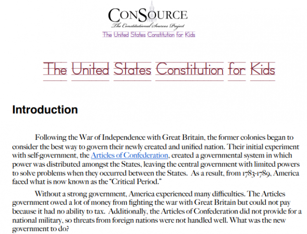 The ConSource United States Constitution for Kids